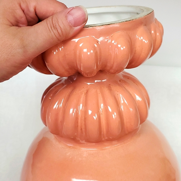 Vintage large peach coloured porcelain pedestal fruit bowl Made in Italy - Picture 6 of 8